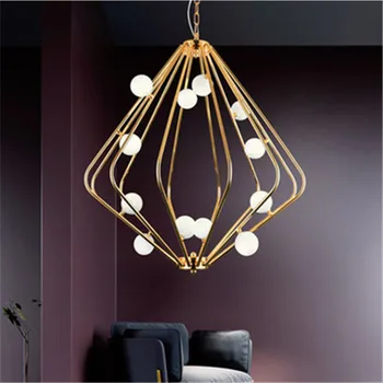 

Postmodern Creative Golden Cage Diner Room Pendant Lights Art Retro Magic Bean Living Room Hotel Hall Gallery Suspension Lights