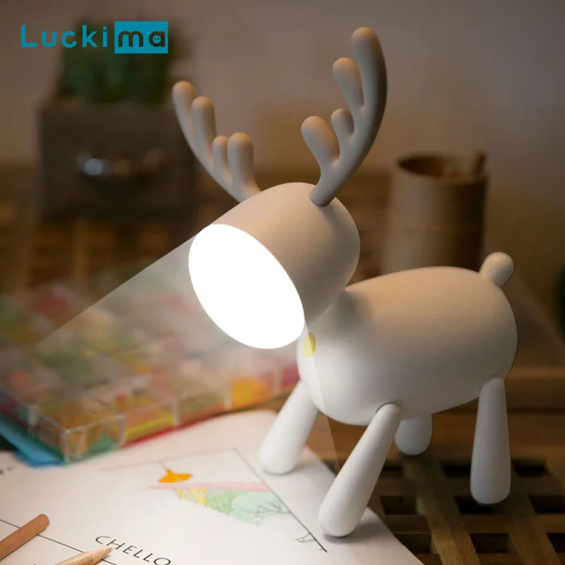

Cartoon Elk Led Night Light Rechargeable USB Smart Desk Lamp Bedside Lamp Christmas Halloween Birthday Lovers Gift Hot
