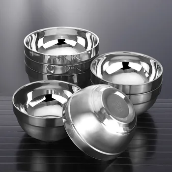 

5PCS Stainless Steel Bowl Hong Kong Style Double-layer Anti-scald Rice Bowl Extra Thick Stainless Steel Bowl