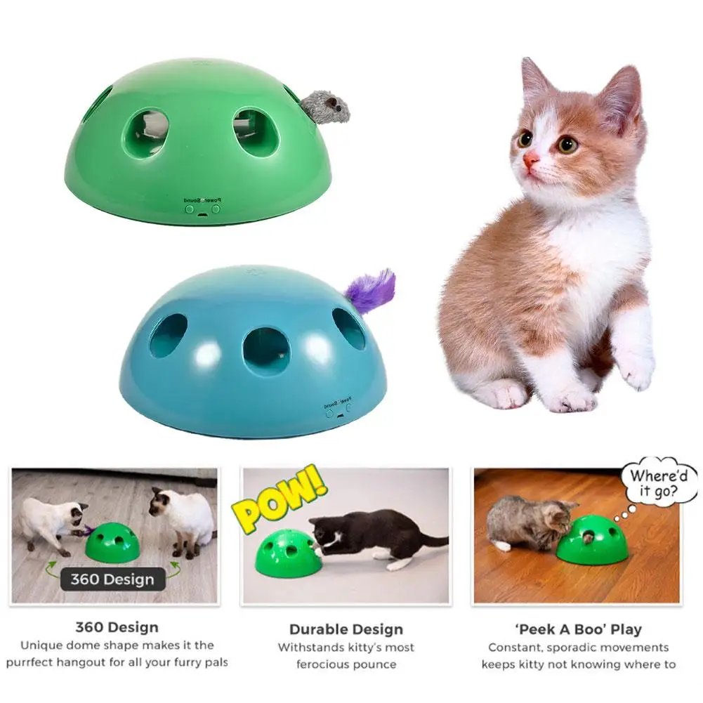 

Funny Cat Toy Rechargable With Battery 360 Dome Shape Light Motion Toy Plush Feather Mouse Tease Electronic Pet Interactive Toy