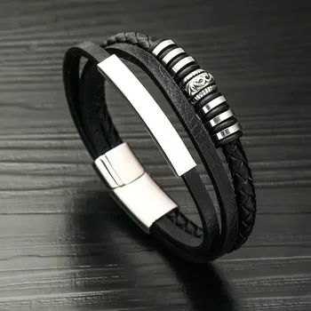 

Explosions Direct Jewelry Stainless Steel Magnetic Buckle Smooth Leather Couple Bracelet 6mm Black Bracelet Snap Button Jewelry