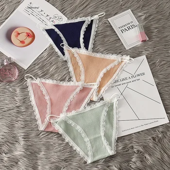 

Lace Underwear Women's Cotton Low Waist Thread Sling Sexy Seamless Hip Breathable Girl's Raw Briefs