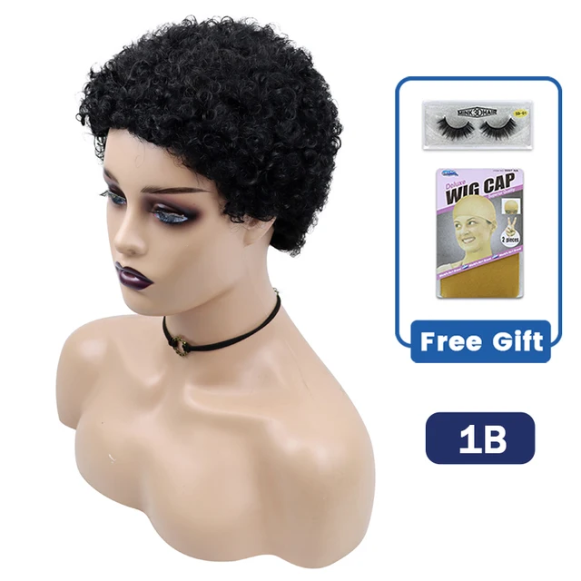 Short Curly Hair Wigs Pixie Cut Brazilian Human Hair For Black Women Natural Black 150% Density Glueless Afro Kinky Curly Wig Natural Color