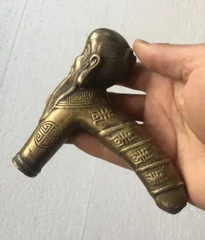 

FREE SHIPPING Brass CHINESE crafts Asian Chinese Old Hand Bronze Carved Buddha Sage Statue Walking SticK Head