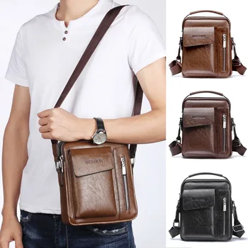 

Adisputent Casual Men Shoulder Bag Vintage Crossbody High Quality Male Leather Zipper Handbag Business Men Messenger Bags Brown