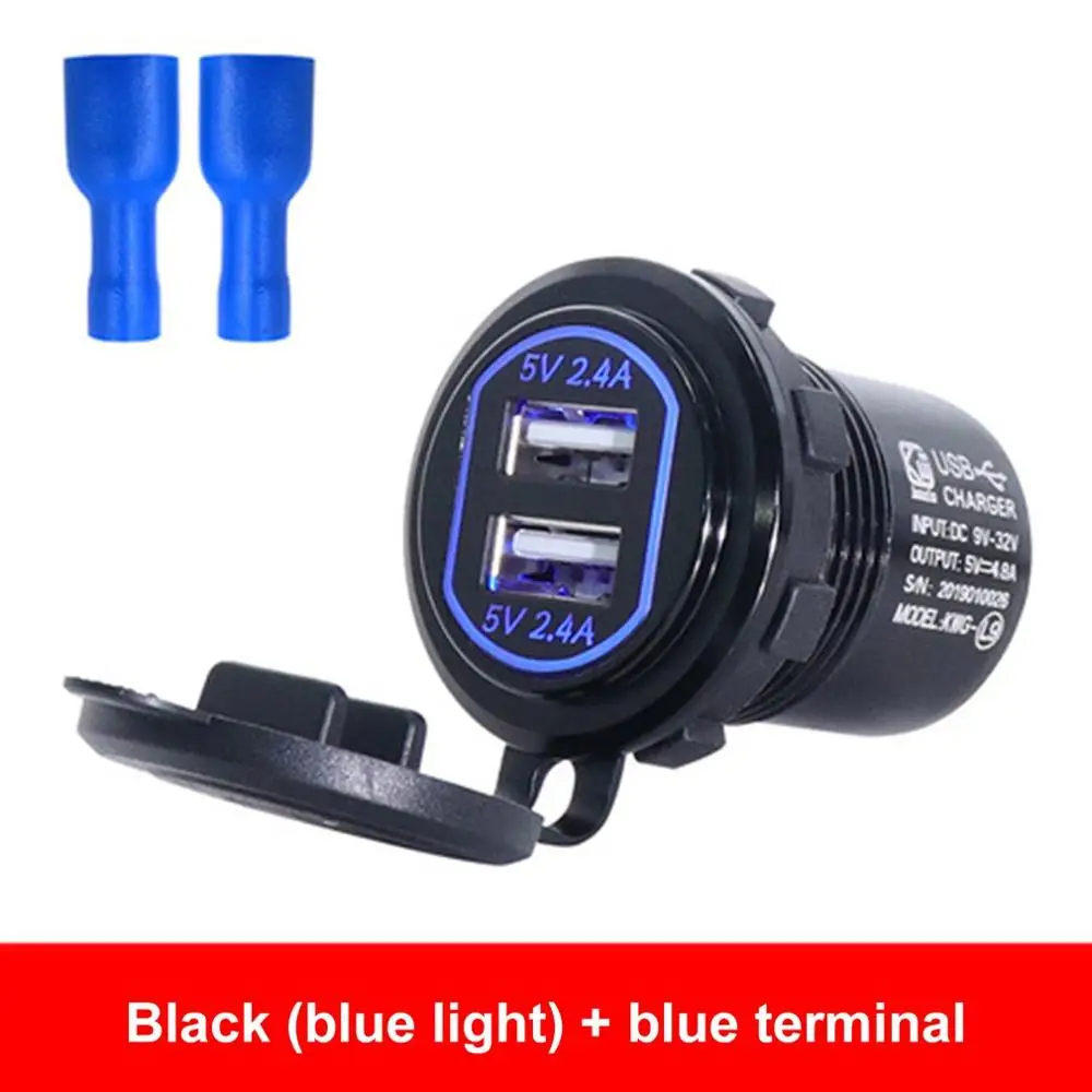 Black( blue light) L9 DC 9 V-32 V 4.8A двойной USB светодиодный авто зарядное устройство для мотоцикла Авто Грузовик ATV Лодка адаптер розетка зарядное устройство s - Цвет: Black( blue light)