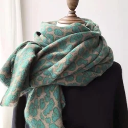 Leopard Print Pashmina Scarf Cashmere Blanket Shawls Vintage Avocado Green Thickened Warm Winter Wrap Ladies Fashion Scarves