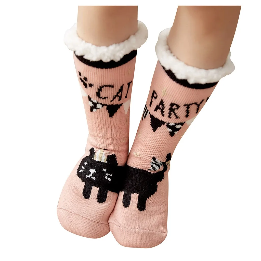 Розовый Women Winter Cotton Socks Print Thicker Anti-slip Floor Socks Carpet Socks New Arrival Socks chaussettes femmes automne hiver - Цвет: Розовый