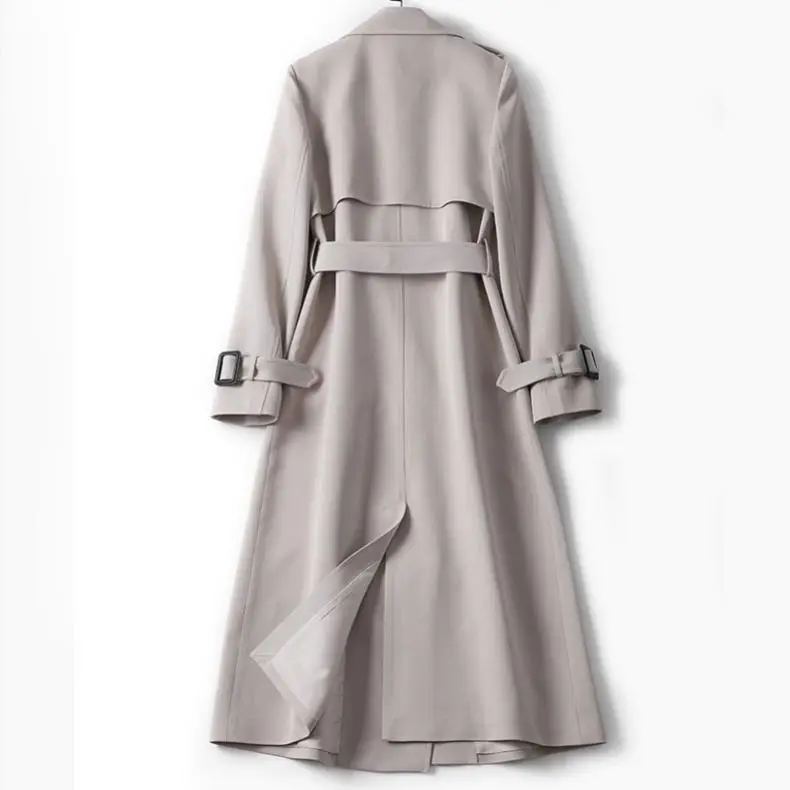 

2021 Autumn Women Windbreaker Long Sleeve Ladies Pocket Belt Windproof Double Breasted Coat Long Female Portable Outwear