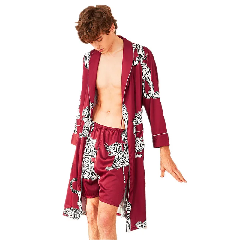 Conjunto de Albornoz de seda para hombre, ropa de dormir masculina ...