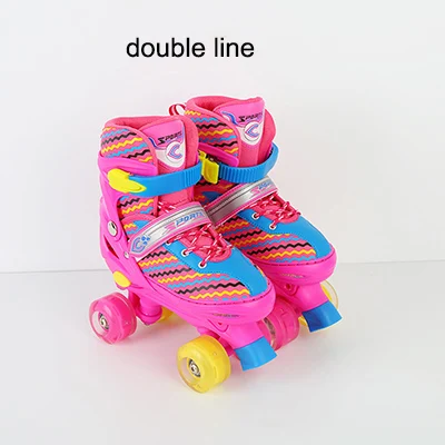 1 пара взрослых детей двойная линия роликовые коньки обувь для катания на коньках регулируемый размер дышащие Patines PU мигающие колеса розовый синий - Цвет: Pink L EUR 36-40