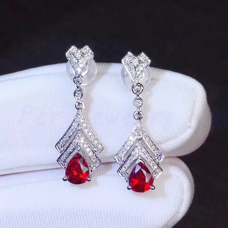 natural garnet Серьги-капли с натуральным сапфиром или гранатом или опалом в виде сердца,, Стерлинговое Серебро 925 пробы, 0.35ct* 2 шт, драгоценные камни# R99268 - Цвет камня: natural garnet