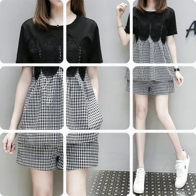 

Large Size Dress 2018 Summer New Style Cover Belly Waist Hugging Slimming Tops + Shorts Two-Piece Set