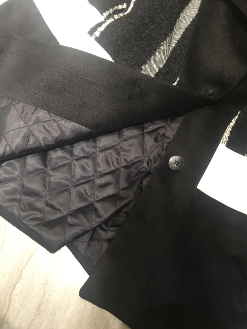 Getвесеннее Женское шерстяное пальто с длинным рукавом в стиле пэчворк Зимняя шерстяная куртка однобортная черная верхняя одежда Свободное длинное зимнее пальто