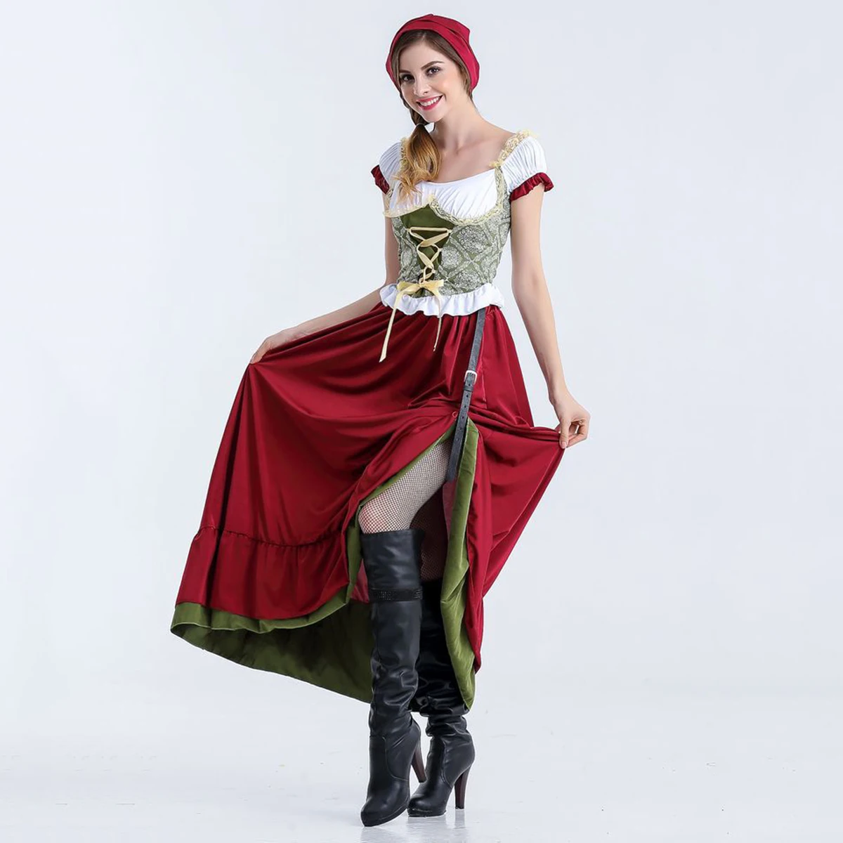 Oktoberfest Dirndl набор пива дамы традиционное платье миди для карнавала ретро, с фартуком и блузкой шарф кожа