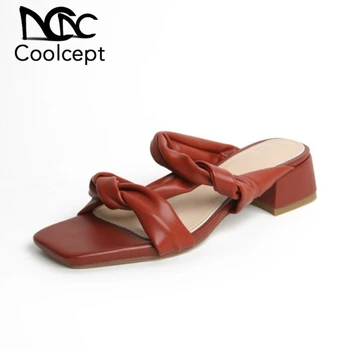 

Coolcept Women Sandals Shoes Fashion Square Heels Shoes Women Designer Solid Color Good Quality Slip On Footwear Size 34-40