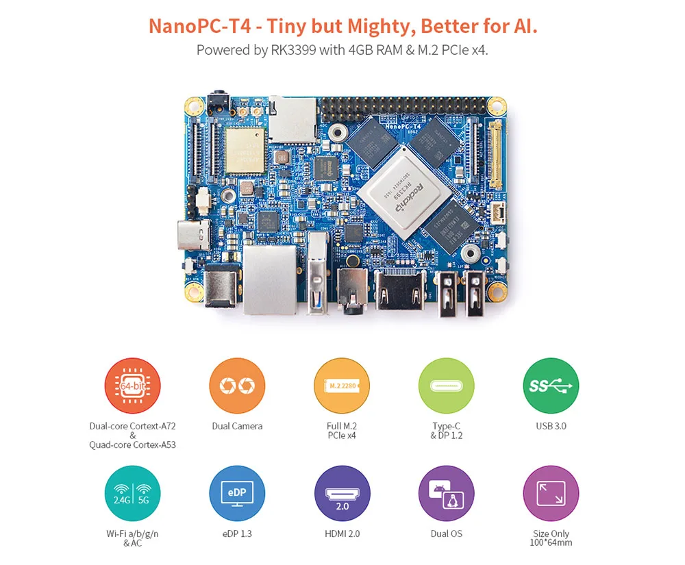 NanoPC T4 с открытым исходным кодом RK3399 макетная плата ARM DDR3 ram 4 Гб Гбит/с Ethernet, Поддержка Android 8,1 Ubuntu, AI и глубокое обучение