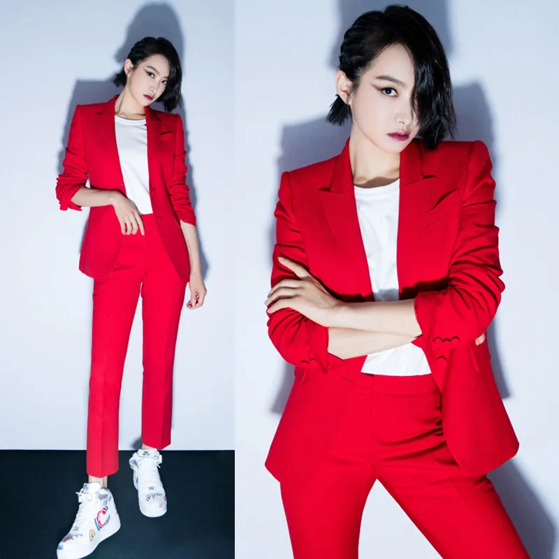 

Women's Suit 2019 Autumn and Winter New Fashion Professional Set of Temperament Red Women's PantSuit