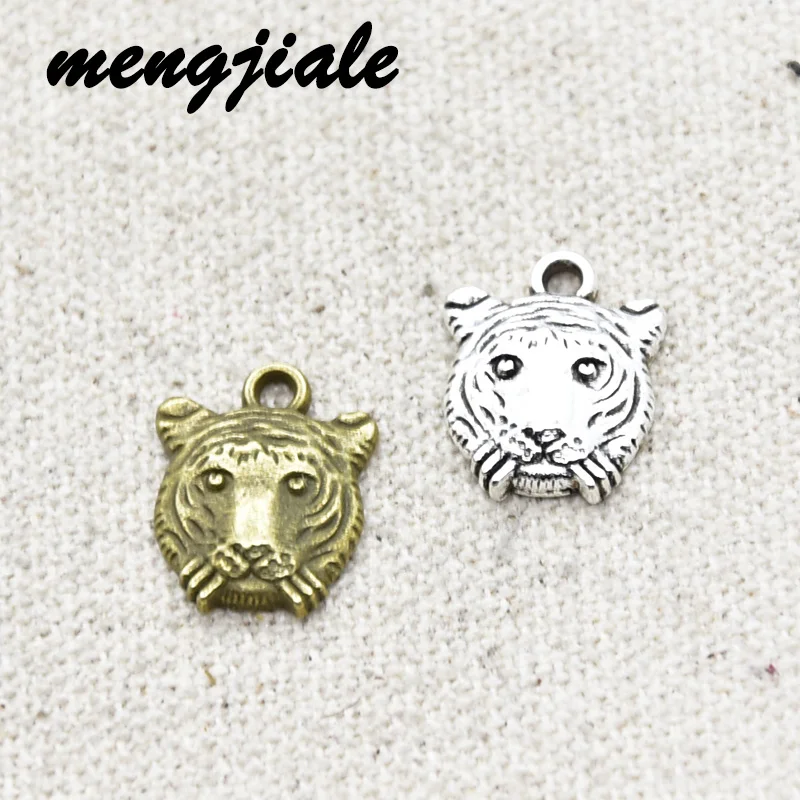 

24pcs Wholesale Two Color Tiger Head Charms Alloy Metal Animal Pendants For DIY Handmade Jewelry Accessories Making 15*13mm
