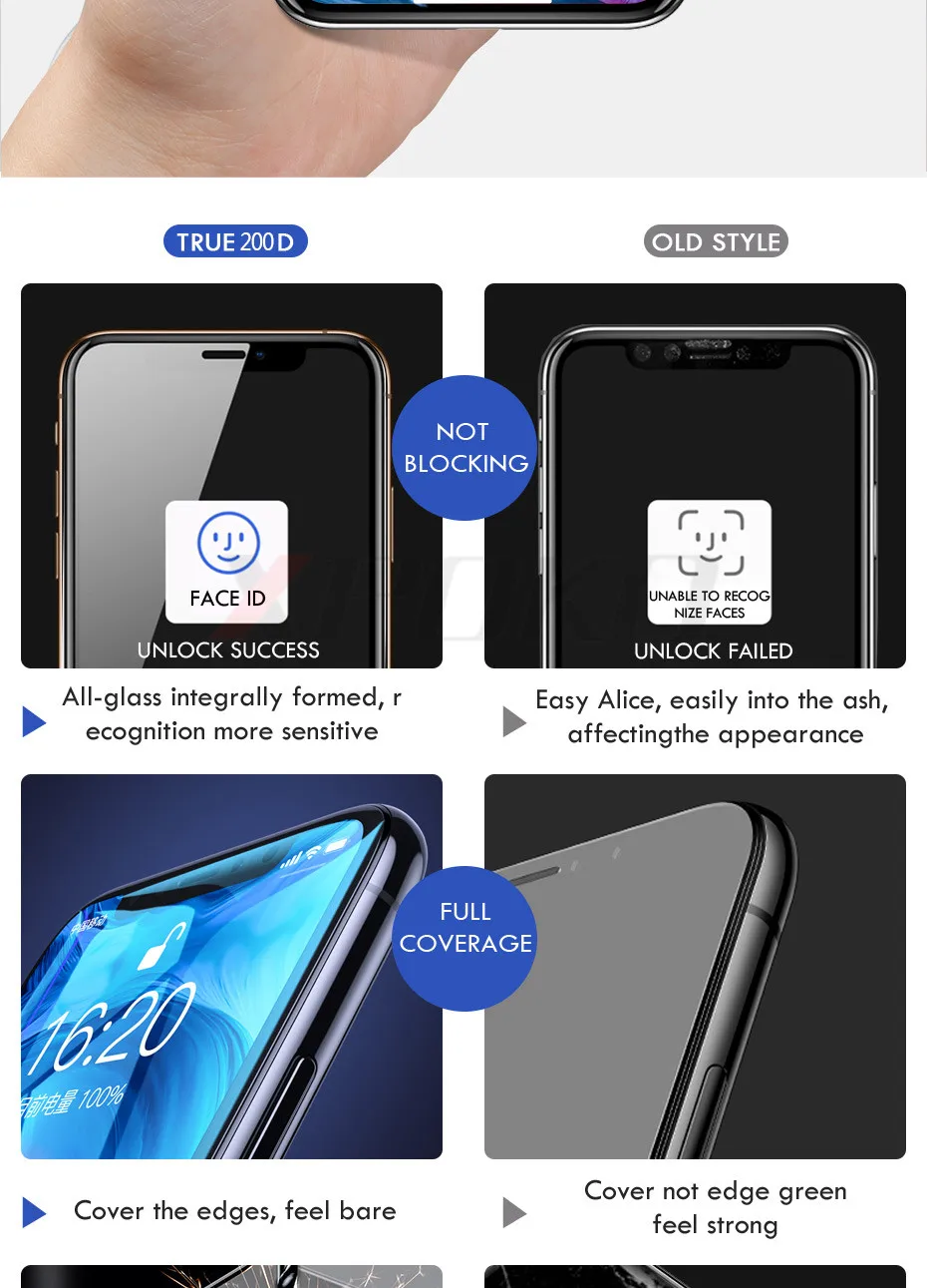 200D закаленное стекло с закругленными краями для iPhone 8 7 6 6s Plus, Защитное стекло для экрана iPhone 11 Pro X XR XS Max