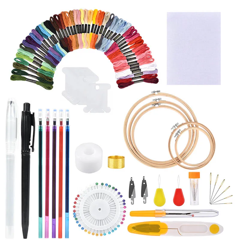 

Cross Stitch Floss Embroidery Kit 50 Colors Threads Punch Knitting Needles Erasable Water Pens Sets DIY Sewing Tool For Beginner