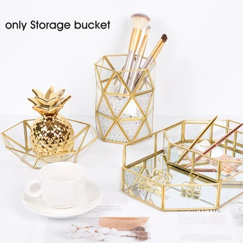 

Hexagon Glass Nordic Style Box Organizer Fashion Cosmetic Storage Makeup Brush Holder Container Eyebrow Pencil Desktop Vase