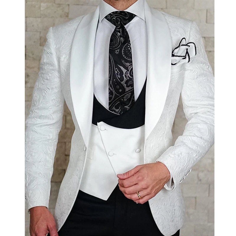 White Floral Wedding Tuxedo For Groom 3 