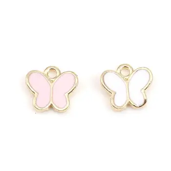 

DoreenBeads Insect Charms Pendant Butterfly Animal Gold Plated White Pink Enamel Jewelry DIY Findings Handmade Pendant, 20 PCs