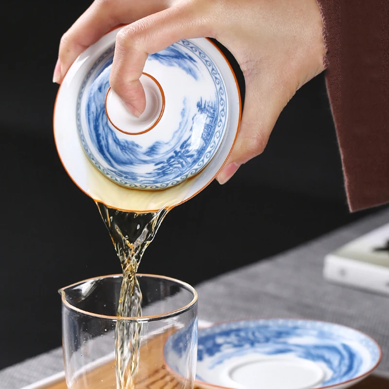 200 мл Цзиндэчжэнь Gaiwan синий и белый фарфор Tureen керамическая чашка с крышкой