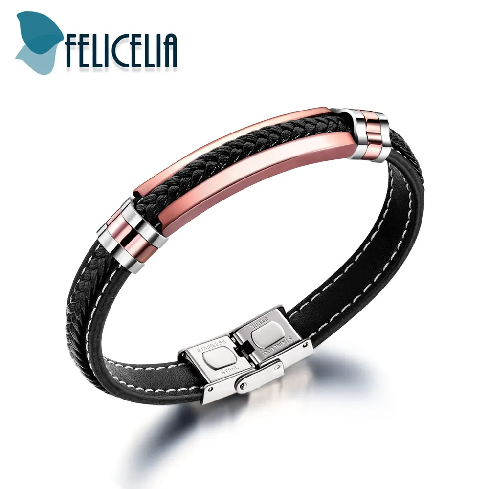 Felicelia Vintage Style Stainless Steel Leather Bracelet For Men Boys