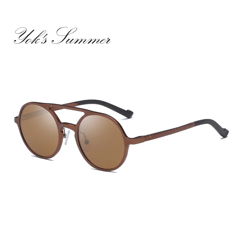 C5 Brown Brown YOK'S ультралегкие солнцезащитные очки в алюминиево-магниевой оправе, винтажные мужские и женские брендовые круглые поляризованные очки для вождения, солнцезащитные очки UN1361 - Цвет линз: C5 Brown Brown