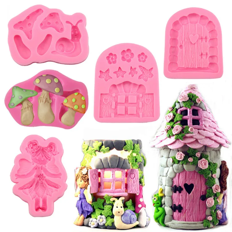 

Fairy Tale Cottage Silicone Soap Mold Mushroom Girl Fondant Cake Decorations Chocolate Baking Tool