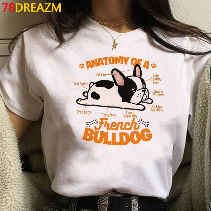 French Bulldog top tees summer top femme white t shirt kawaii 2021 plus size top tees streetwear harajuku friends t shirt Tees