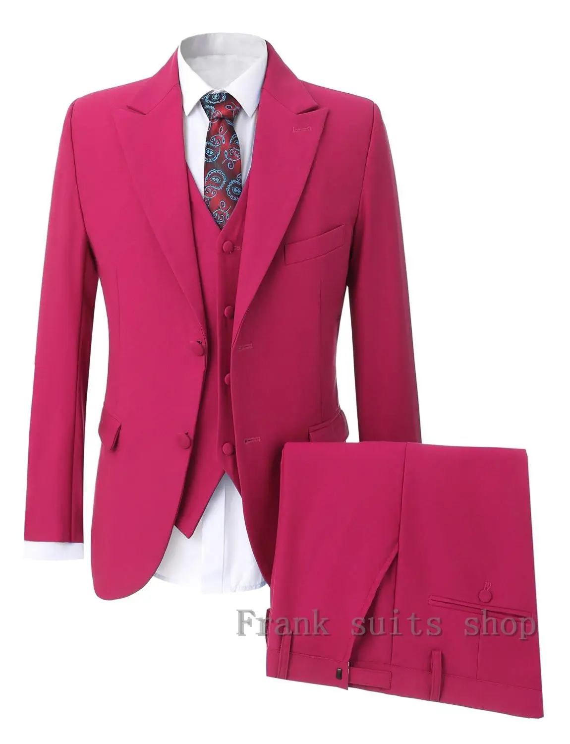2019-New-Solid-Color-Fashion-Trend-Rose-Red-Suit-Three-Piece-Wedding ...