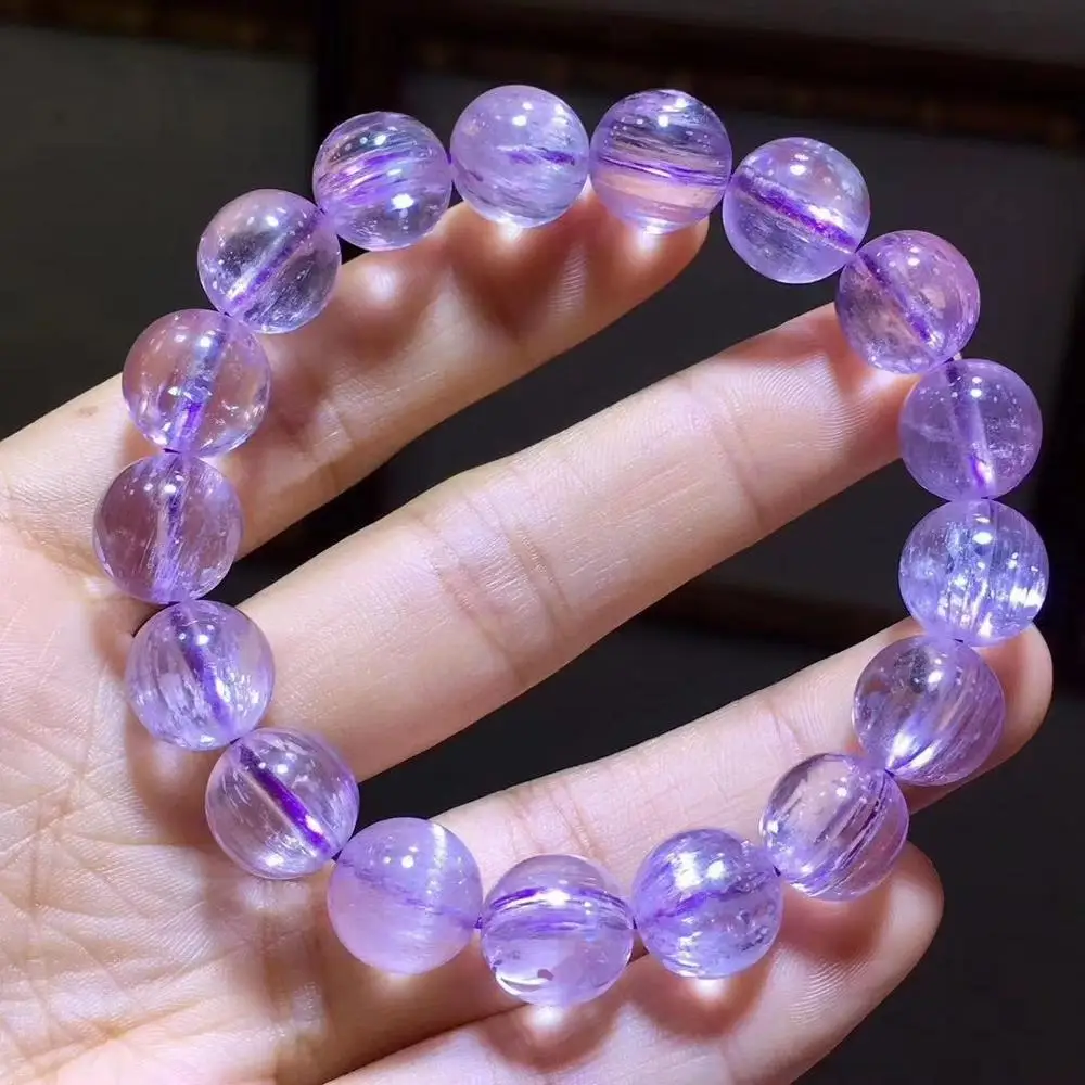

11.5mm Natural Purple Kunzite Round Beads Bracelet Gemstone Cat Eye Crystal Women Men Rarest Bracelet Jewelry Certificate AAAAAA