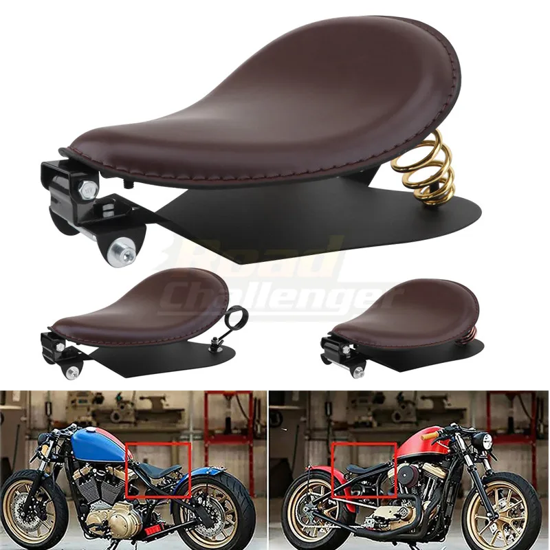 Мотоциклетные коричневые ретро искусственная кожа Solo Seat Base 3 &quotпружинный
