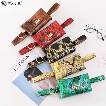 

KAFVNIE New High-end Women's Waist Bag Snake Pattern Dazzling Girl Shoulder Bag Fashion Multicolor Shiny Belt Bag's Red Card Bag