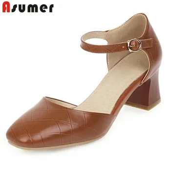 

ASUMER 2020 big size 33-43 pumps women shoes pu buckle simple summer shoes comfortable 5.5cm square heels casual shoes ladies