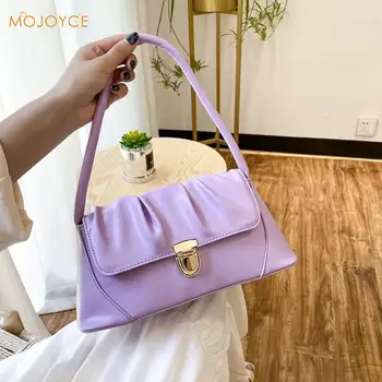 

Youth Ladies Simple Versatile Bag Women Solid Color Handbags Totes Lady PU Pleated Small Shoulder Top-handle Bag