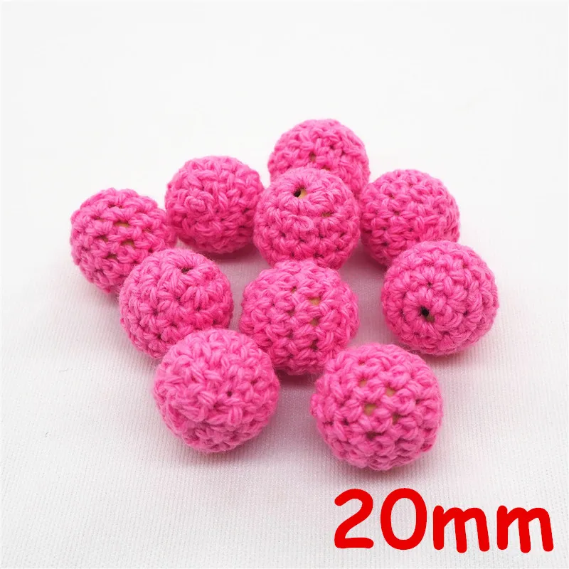 Pink Chenkai 10 шт. 16 мм 20 мм Круглый Вязание Хлопок крючком деревянные шарики для DIY украшения Детские украшения Прорезыватель для зубов ожерелье игрушка - Цвет: Pink