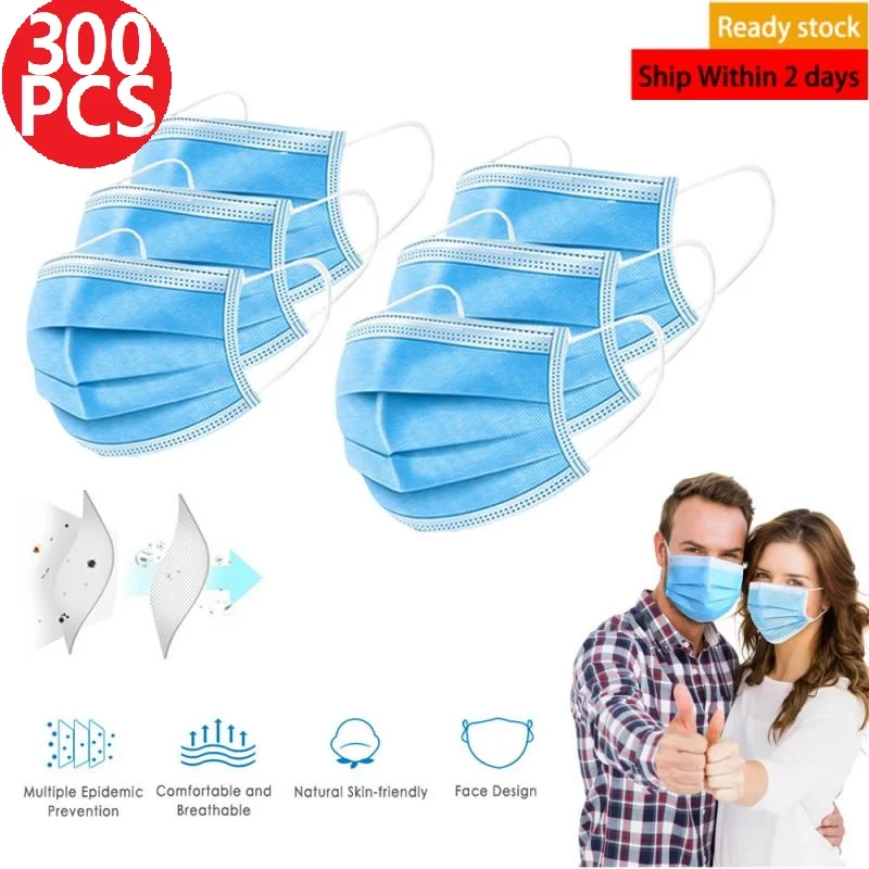 

Hot Sale 3-layer Mask 300pcs Face Mouth Masks Disposable Anti-Dust Cloth Masks Earloops Safety Masks Fast Delivery PK Ffp3 fpp3