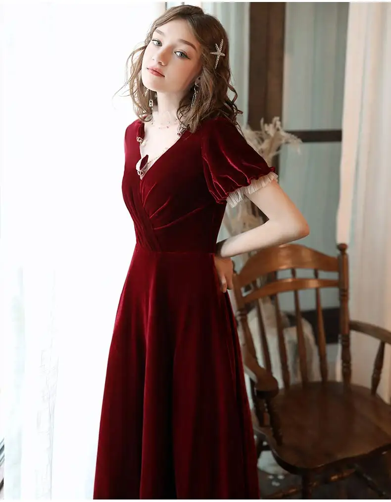 SSYFashion Новое красное вечернее платье русалки, зимнее винтажное велюровое тонкое платье с коротким шлейфом, Длинные вечерние платья для выпускного вечера, Vestidos De Noche
