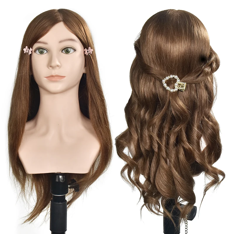 

Hairdressing Mannequin Head 100% Natural Human Hair For Hairstyles Hairdressers Curling Practice Training Head With Stand