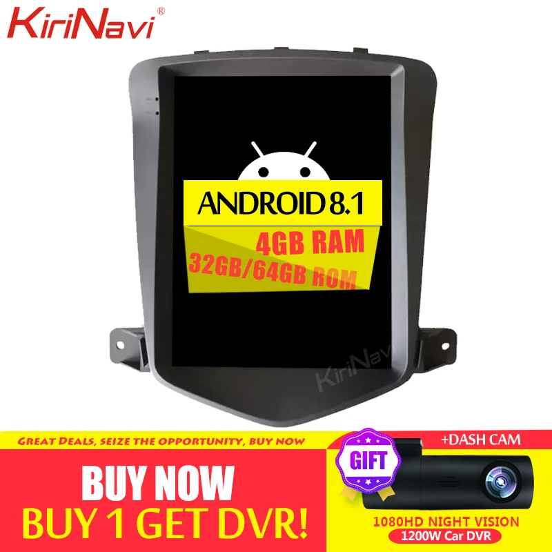 KiriNavi Telsa стиль вертикальный экран 10,4 ''1 din Android 8,1 автомобильный dvd-плеер авто gps навигация для Chevrolet Cruze Bluetooth
