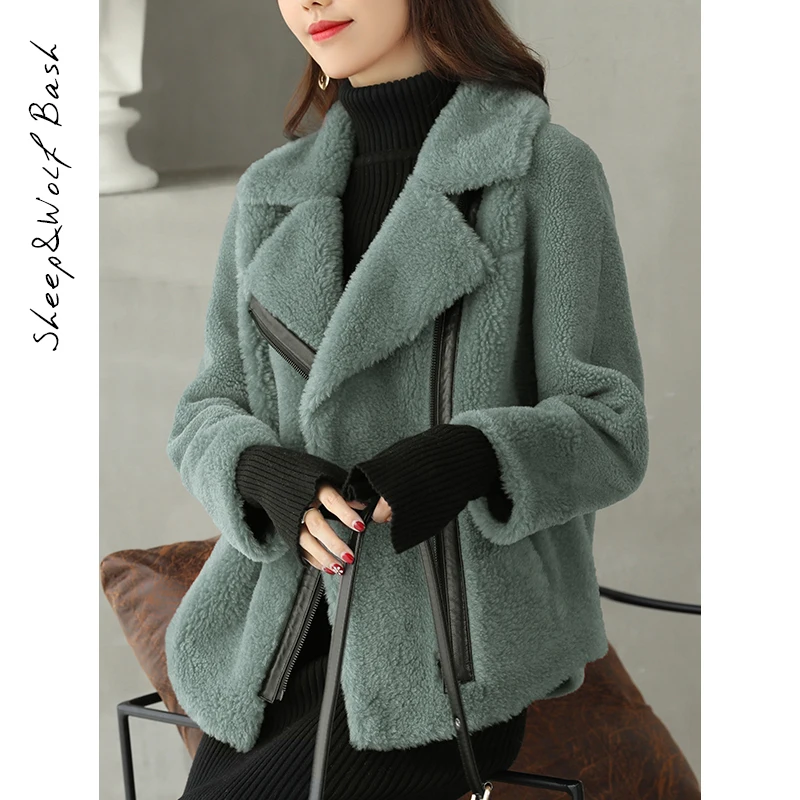 Натуральное меховое пальто осень-зима Женское пальто шерстяная куртка женская одежда корейская винтажная овечья шерсть меховые пиджаки ZT4128 - Цвет: green