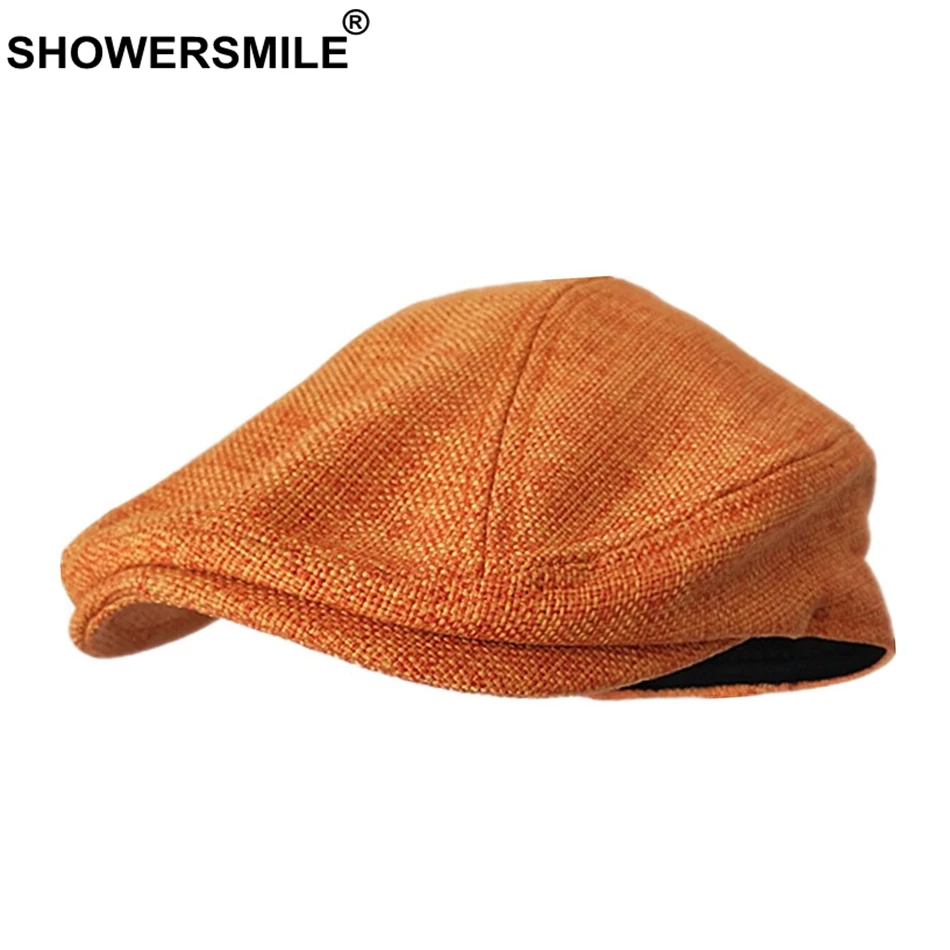 Женские и мужские шапки береты Shower Smile оранжевые хлопковые льняные плоские