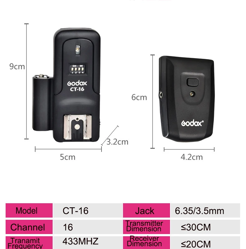 Godox CT-16 Kit 16 Channels Wireless Radio Flash Trigger Transmitter + Receiver Kit Canon Nikon Fujifilm Speedlite Flash flash trigger