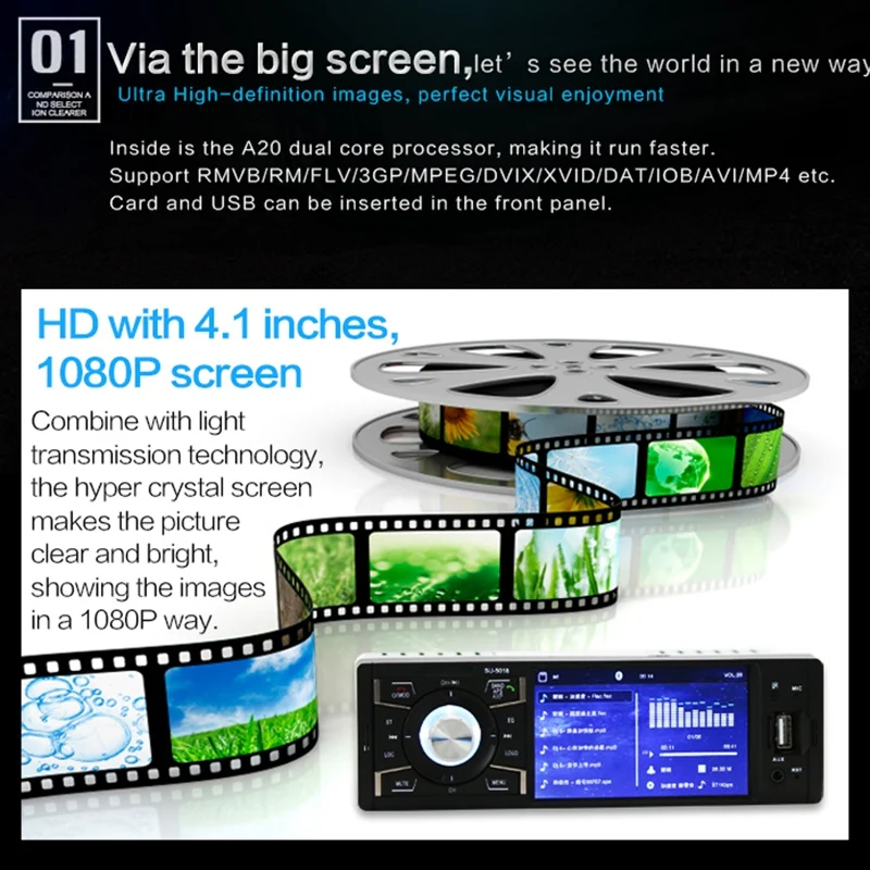 4,1 дюймов Hd автомобильный MP4-плеер Bluetooth Hands-Free Реверсивный