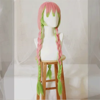 

Anime Demon Slayer Kanroji Mitsuri Cosplay Wigs Kimetsu no Yaiba Long Pink Mix Green Braid Wig Synthetic Hair Peruca