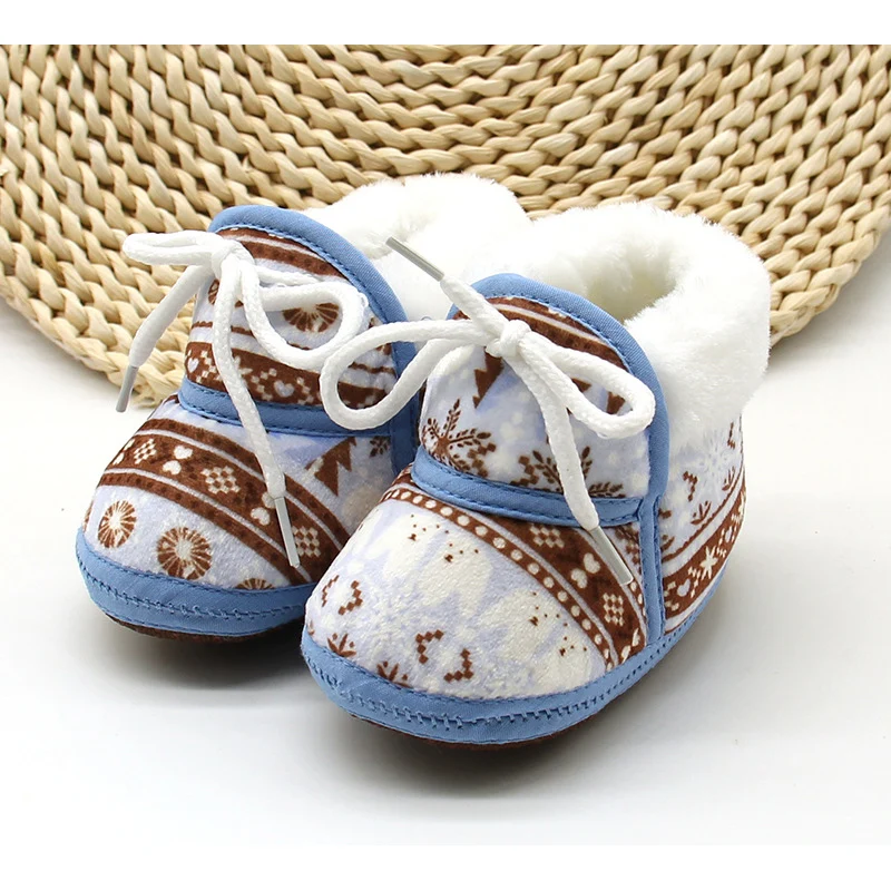 

New Infant Baby Shoes Newborn Baby First Walker Shoes Soft Comfortable Bottom Baby Winter Booties Warm Lace-up Print Shoes
